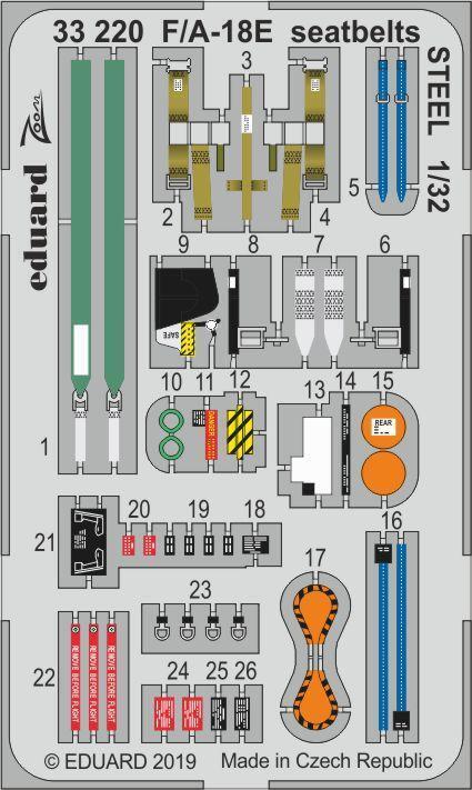 ED33220 Eduard 1/32 F/A-18E seatbelts STEEL Photo-etch set (Revell) Eduard