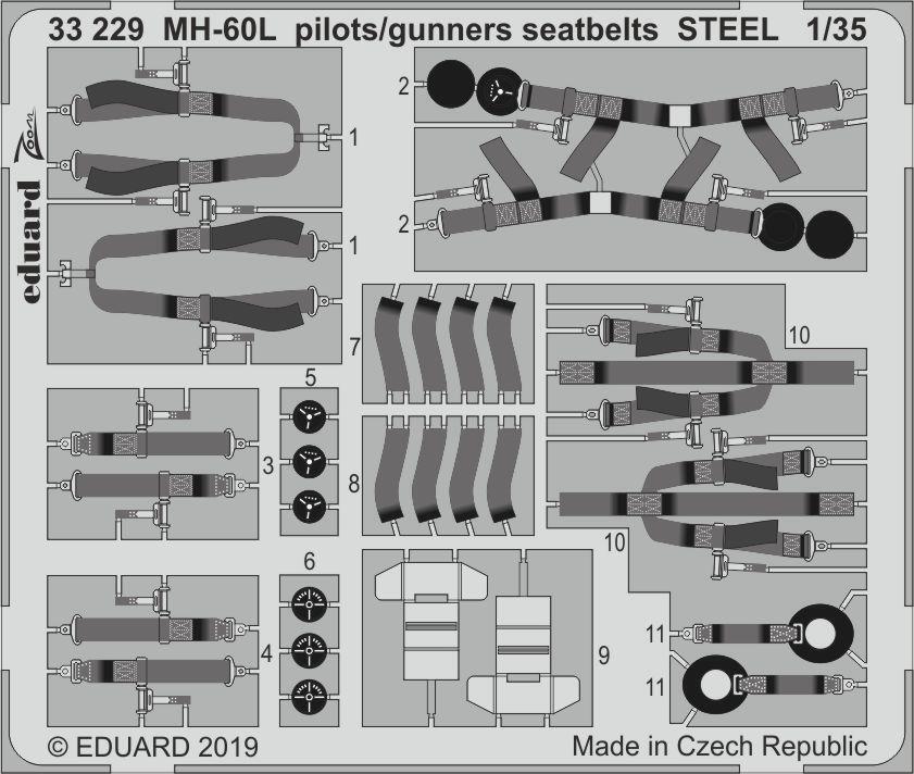 ED33229 Eduard 1/35 MH-60L pilots/ gunners seatbelts STEEL Photo-etch set (Kitty Hawk) [33229] Eduard