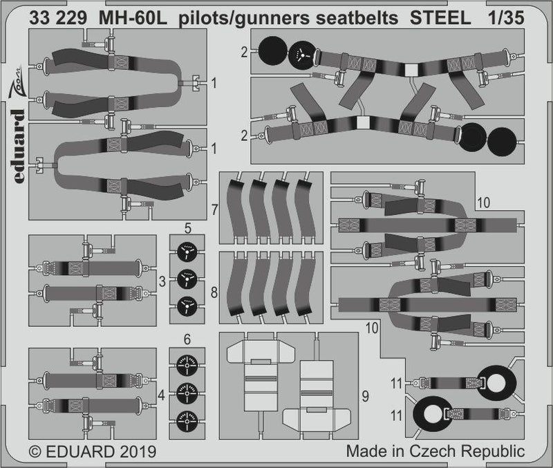 ED33229 Eduard 1/35 MH-60L pilots/ gunners seatbelts STEEL Photo-etch set (Kitty Hawk) [33229] Eduard