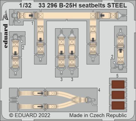 ED33296 Eduard 1/32 B-25H seatbelts Steel Photo etched set for HKM [33296] Eduard