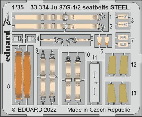ED33334 Eduard 1/35 Ju 87G-1/2 seatbelts STEEL Photo etched set [33334] Eduard