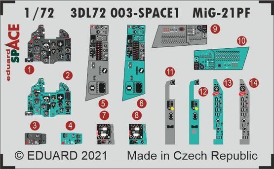 ED3DL72003 Eduard 1/72 MiG-21PF SPACE 3D Decals Eduard