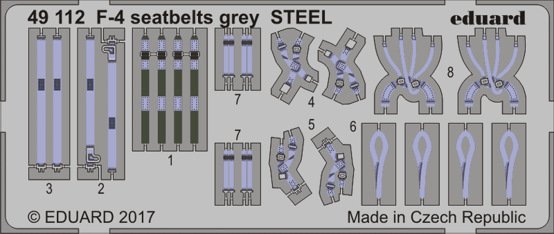 ED49112 Eduard 1/48 F-4 seatbelts grey STEEL