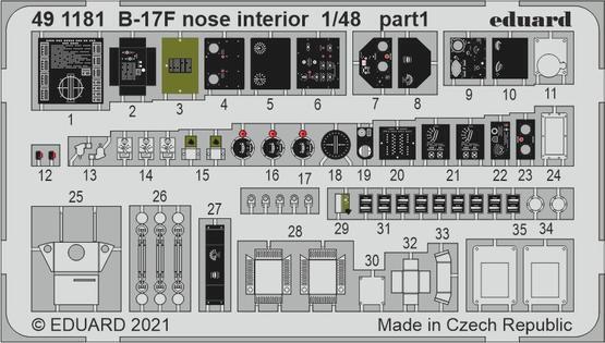 ED491181 Eduard 1/48 B-17F nose interior Photo etched parts