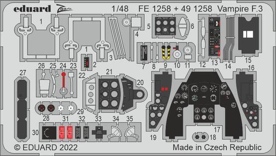 ED491258 Eduard 1/48 Vampire F.3 (Airfix) Photo Etch Set [491258] Eduard