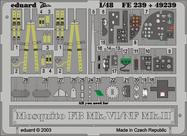 ED49239 Eduard 1/48 Mosquito FB Mk.VI/NF Mk.II Photo Etched Set (Tamiya)