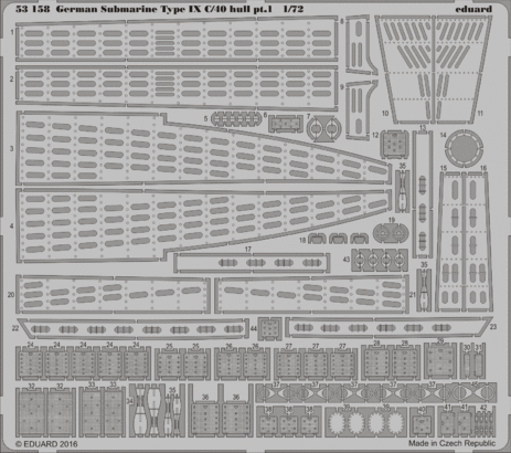 ED53158 Eduard Revell 1/72 German Submarine Type IX C/40 hull pt. 1 Photo etched parts