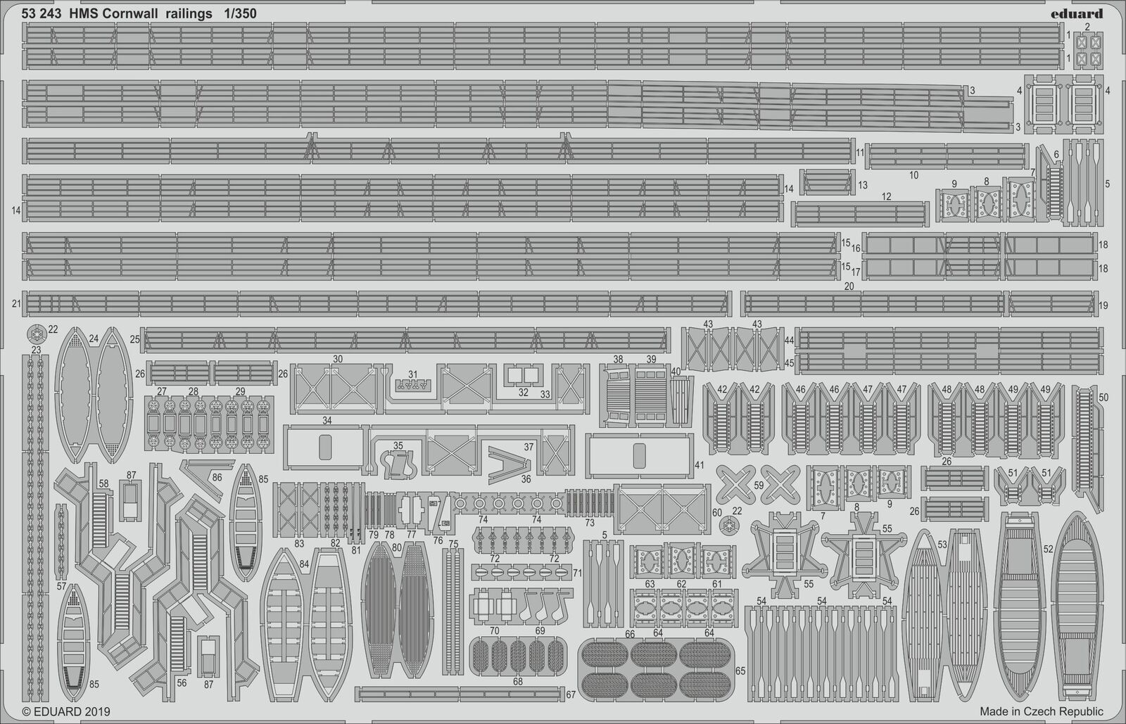 ED53243 Eduard 1/350 HMS Cornwall railings Photo etched parts Eduard