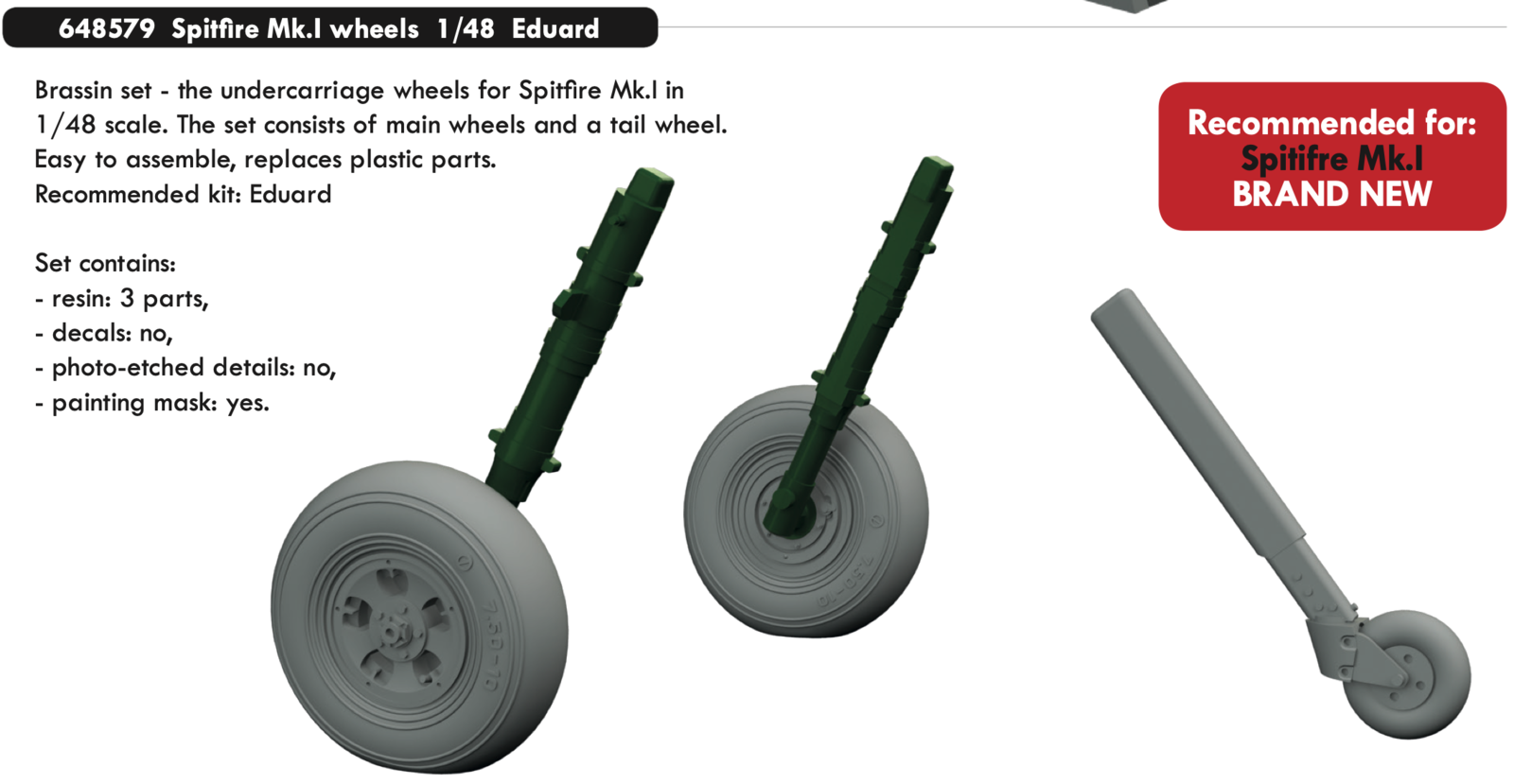 ED648579 Eduard 1/48 Spitfire Mk.I wheels Brassin Eduard