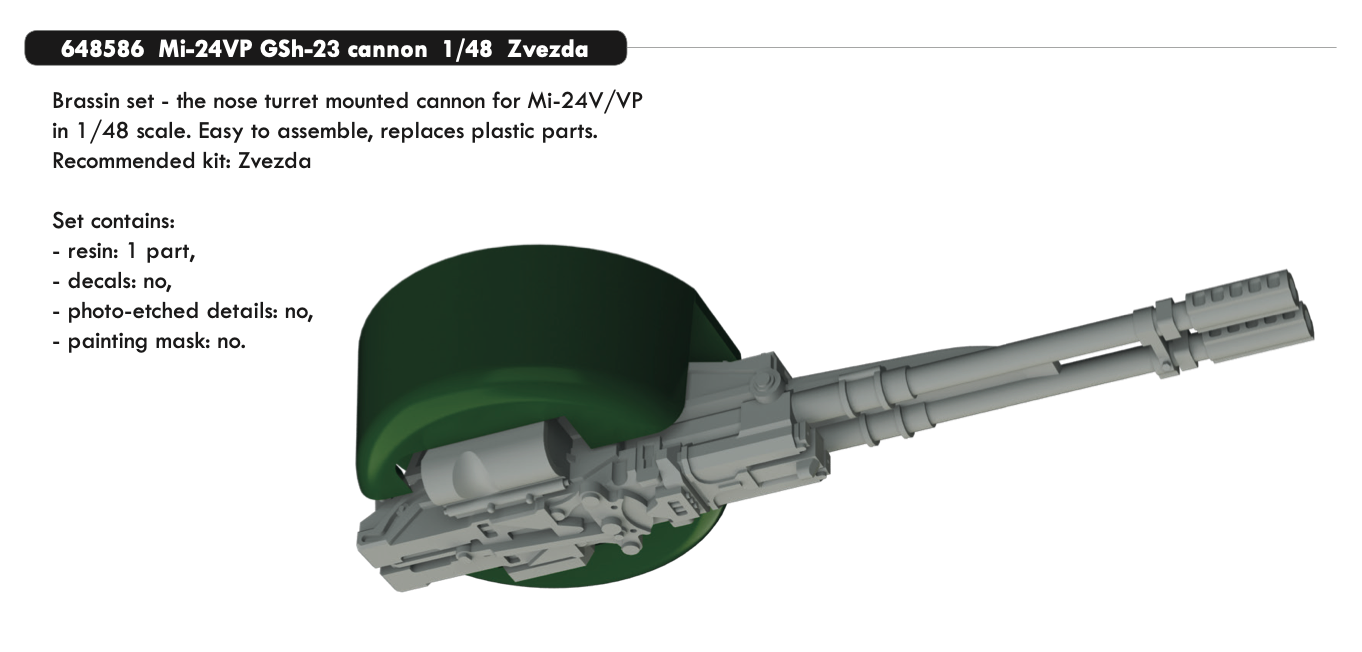 ED648586 Eduard 1/48 Mi-24VP GSh-23 cannon Brassin Eduard