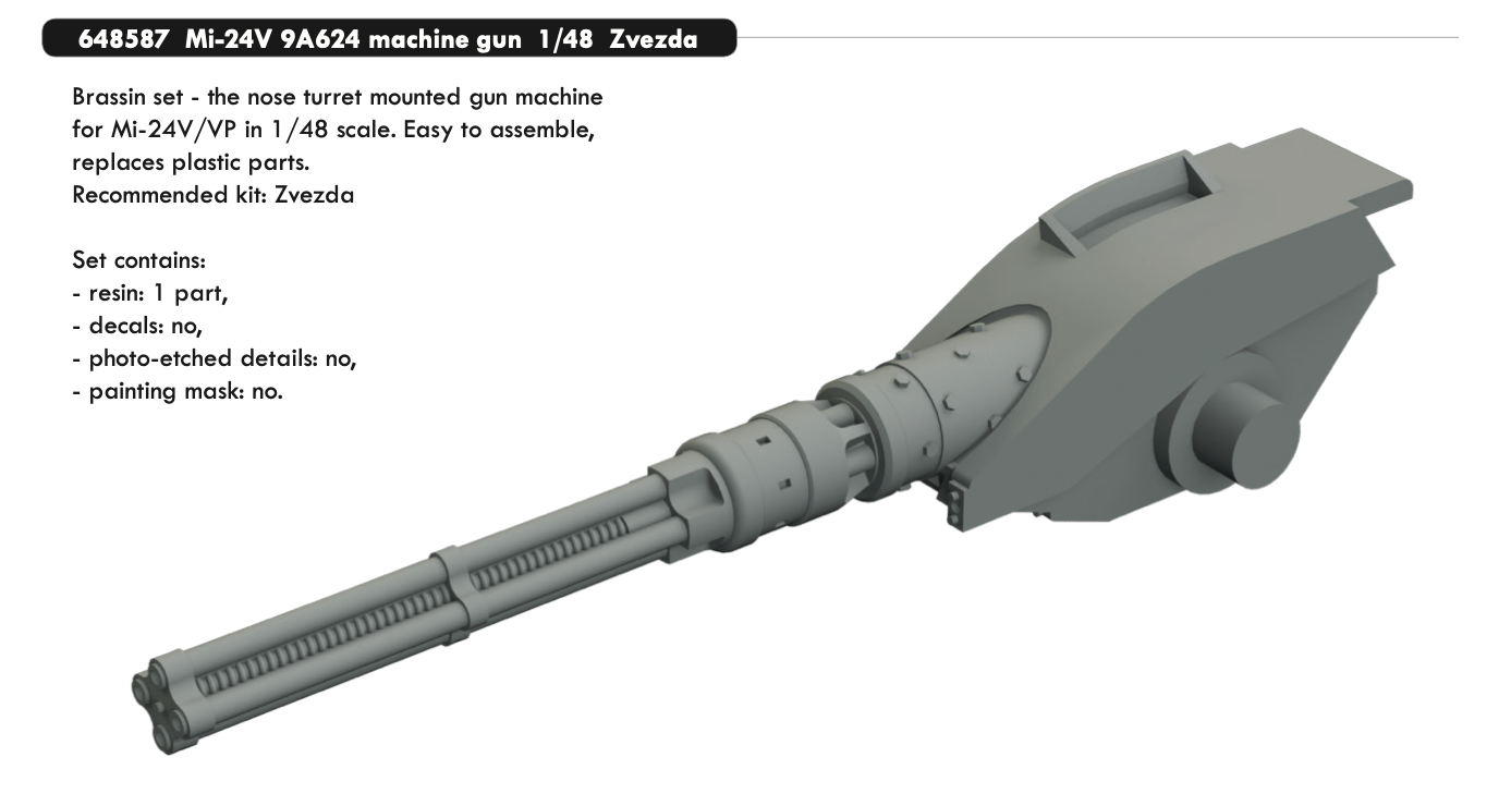 ED648587 Eduard 1/48 Mi-24V 9A624 machine gun Brassin [648587] Eduard
