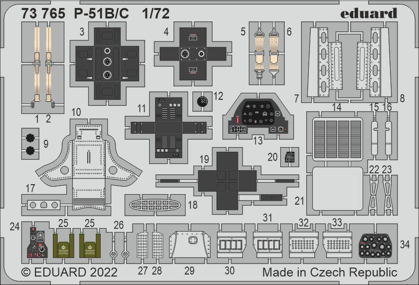 ED73765 Eduard 1/72 P-51B/C (Arma Hobby) Colour Photo Etch Set [73765] Eduard