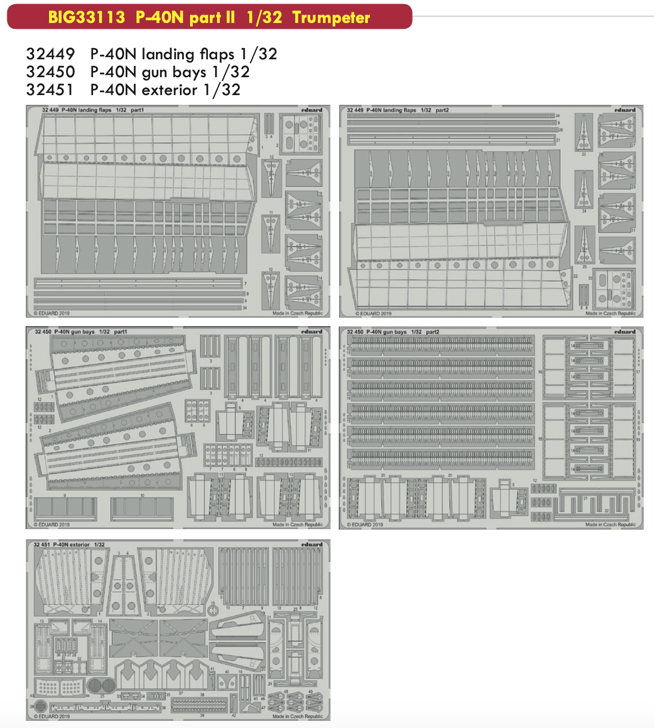 EDBIG33113 Eduard 1/32 P-40N part II Big Ed (Trumpeter) [BIG33113] Eduard