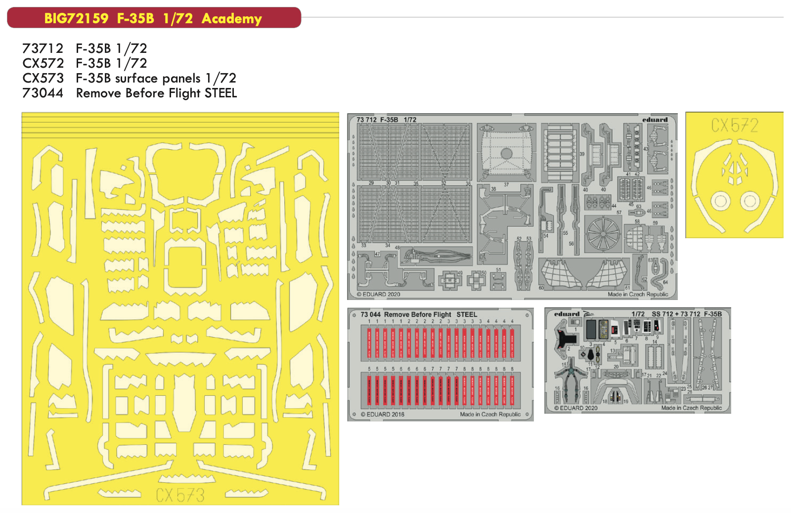 EDBIG72159 Eduard 1/72 F-35B Photo etch set (Academy) Big Ed Eduard