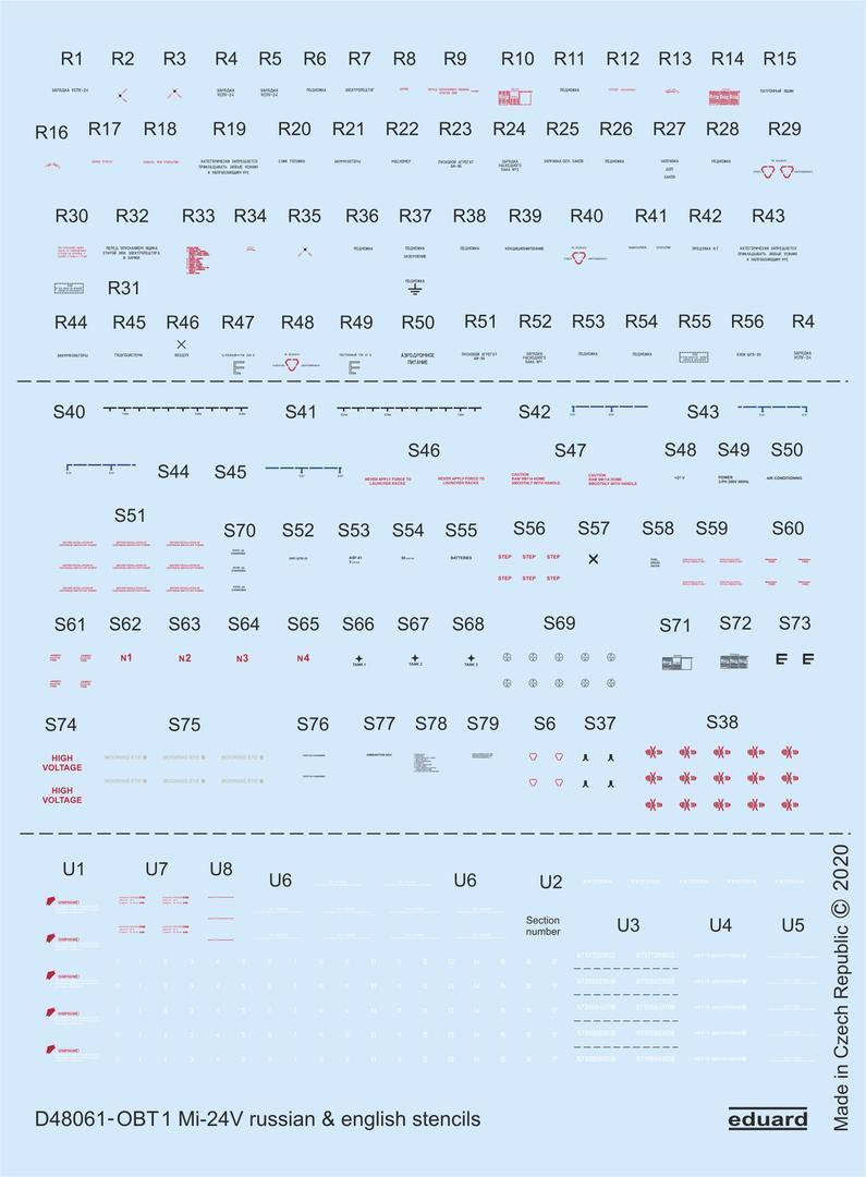 EDD48061 Eduard 1/48 Mi-24V stencils Russian & English Decals Eduard