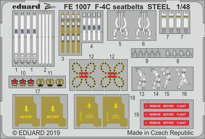 EDFE1007 Eduard 1/48 F-4C seatbelts STEEL Photo-etch set (Academy) Eduard