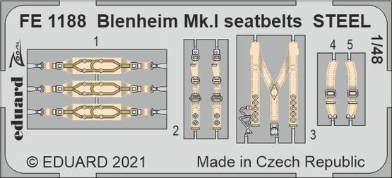 EDFE1188 Eduard 1/48 Blenheim Mk.I seatbelts STEEL Photo etched parts Eduard
