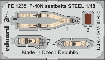EDFE1235 Eduard 1/48 P-40N (Academy) Seatbelts Steel Colour Photo Etch Set [FE1235] Eduard