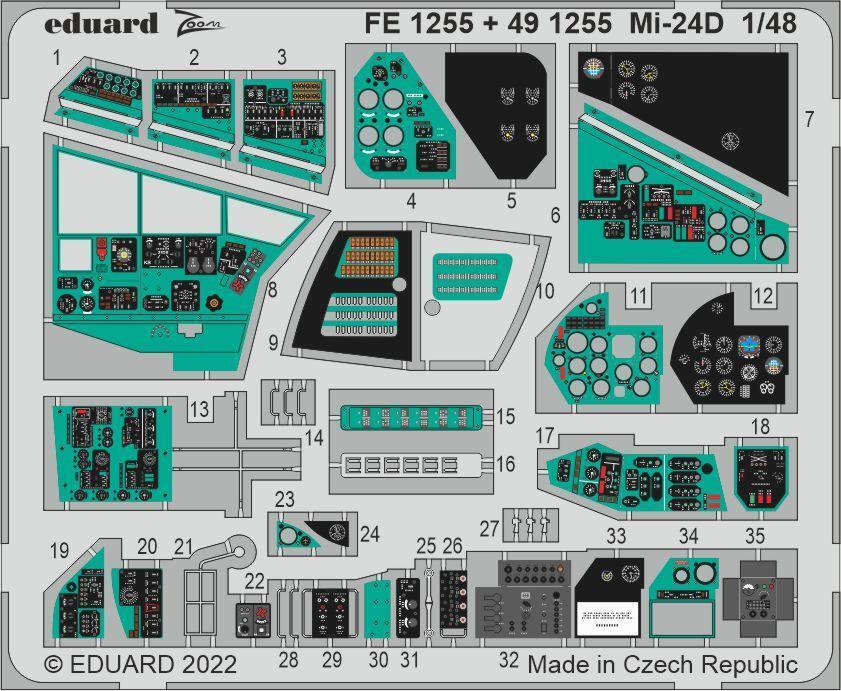 EDFE1255 Eduard 1/48 Mi-24D (Trumpeter) Colour Photo Etch Set [FE1255] Eduard