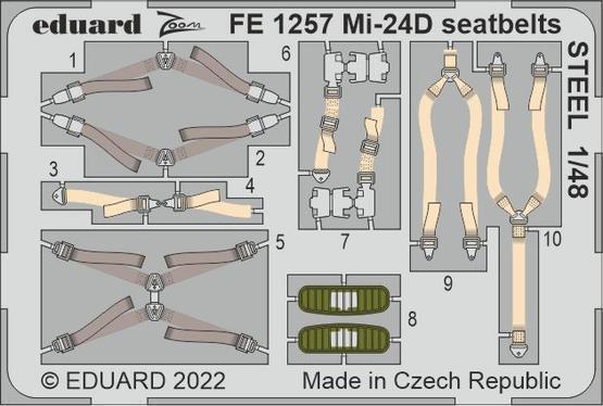 EDFE1257 Eduard 1/48 Mi-24D (Trumpeter) Seatbelts Steel Colour Photo Etch Set [FE1257] Eduard