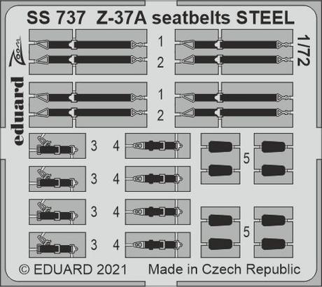 EDSS737 Eduard 1/72 Z-37A seatbelts STEEL Photo etched parts Eduard