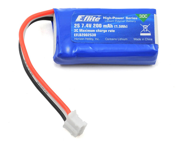 EFLB2002S30 E-Flite 200mah 2S 7.4v 30C LiPo Battery with 2S UMX Connector