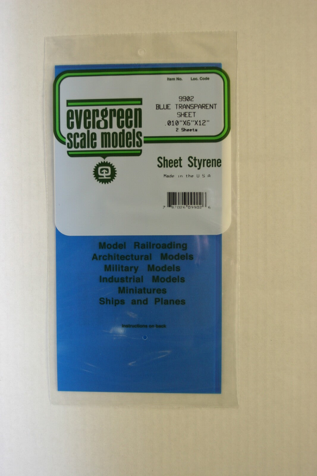 EVERGREEN 9902 15 X 30CM COLOURED STYRENE SHEET .010 (PACK OF 2) Evergreen