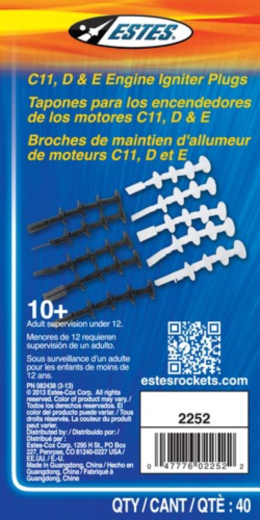 EST-2252 Estes C11, D12, E9, E16 and F15 Engine Plugs (5 White, 5 Black) Model Rocket Accessory Estes