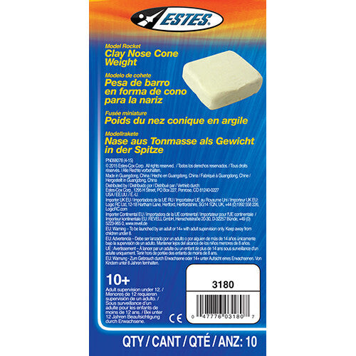 EST-3180 Estes Clay Nose Cone Weight (10 pk) Model Rocket Accessory Estes