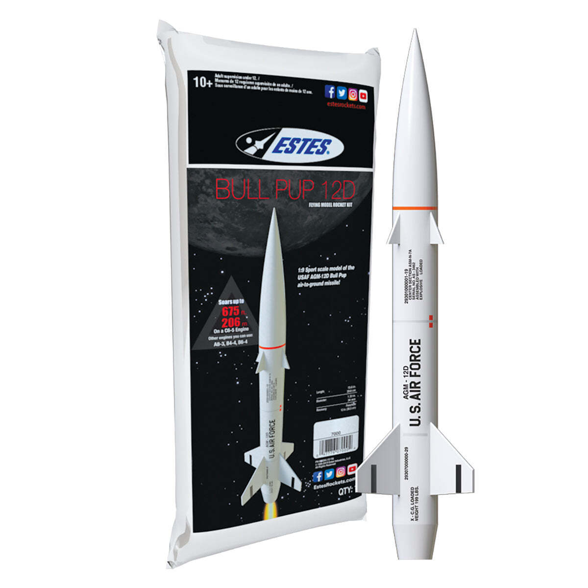 EST-7000 Estes Bull Pup 12D Advanced Model Rocket Kit (18mm Standard Engine) Estes