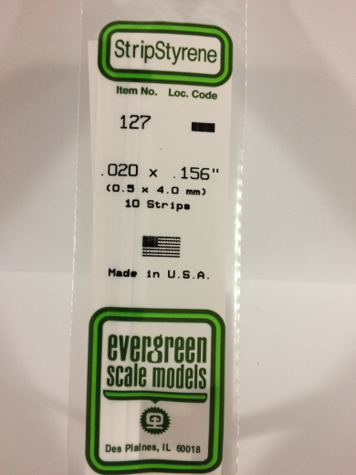Evergreen White Polystyrene Strip 0.020 x 0.156 x 14" / 0.51mm x 4mm x 36cm (10)