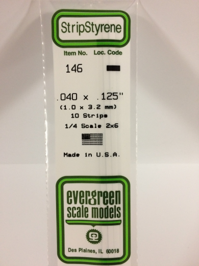 Evergreen White Polystyrene Strip 0.040 x 0.125 x 14" / 1mm x 3.2mm x 36cm (10)