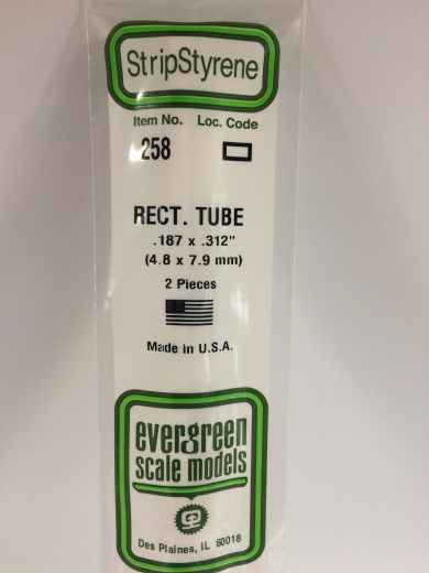Evergreen White Polystyrene Rectangular Tube 0.187 x 0.312 x 14" / 4.7mm x 7.9mm x 36cm (2)