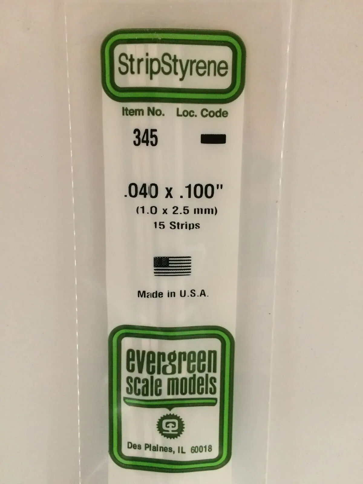 Evergreen White Polystyrene Strip 0.040 x 0.100 x 24" / 1mm x 2.5mm x 61cm (15)