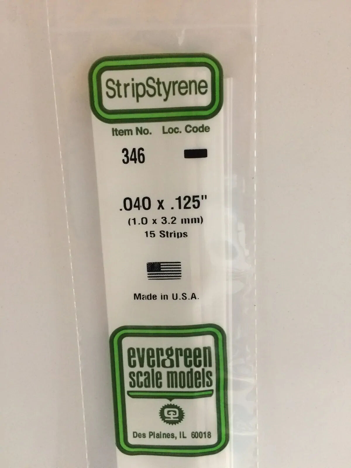 Evergreen White Polystyrene Strip 0.040 x 0.125 x 24" / 1mm x 3.2mm x 61cm (15)