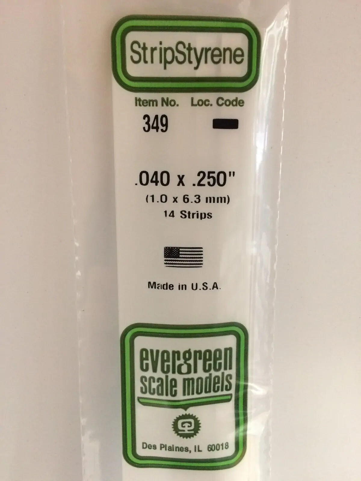 Evergreen White Polystyrene Strip 0.040 x 0.250 x 24" / 1mm x 6.4mm x 61cm (14)