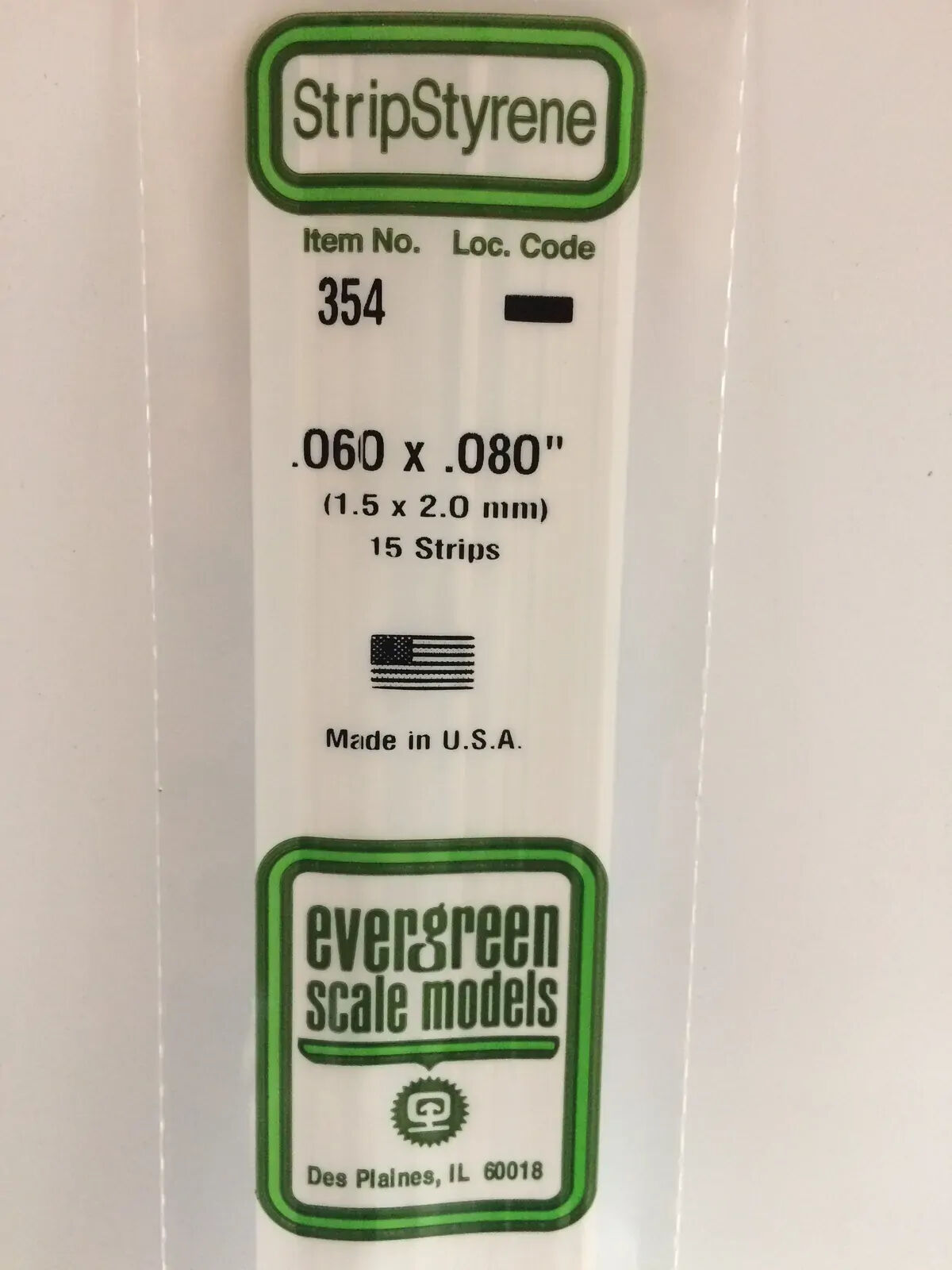 Evergreen White Polystyrene Strip 0.060 x 0.080 x 24" / 1.5mm x 2mm x 61cm (15)