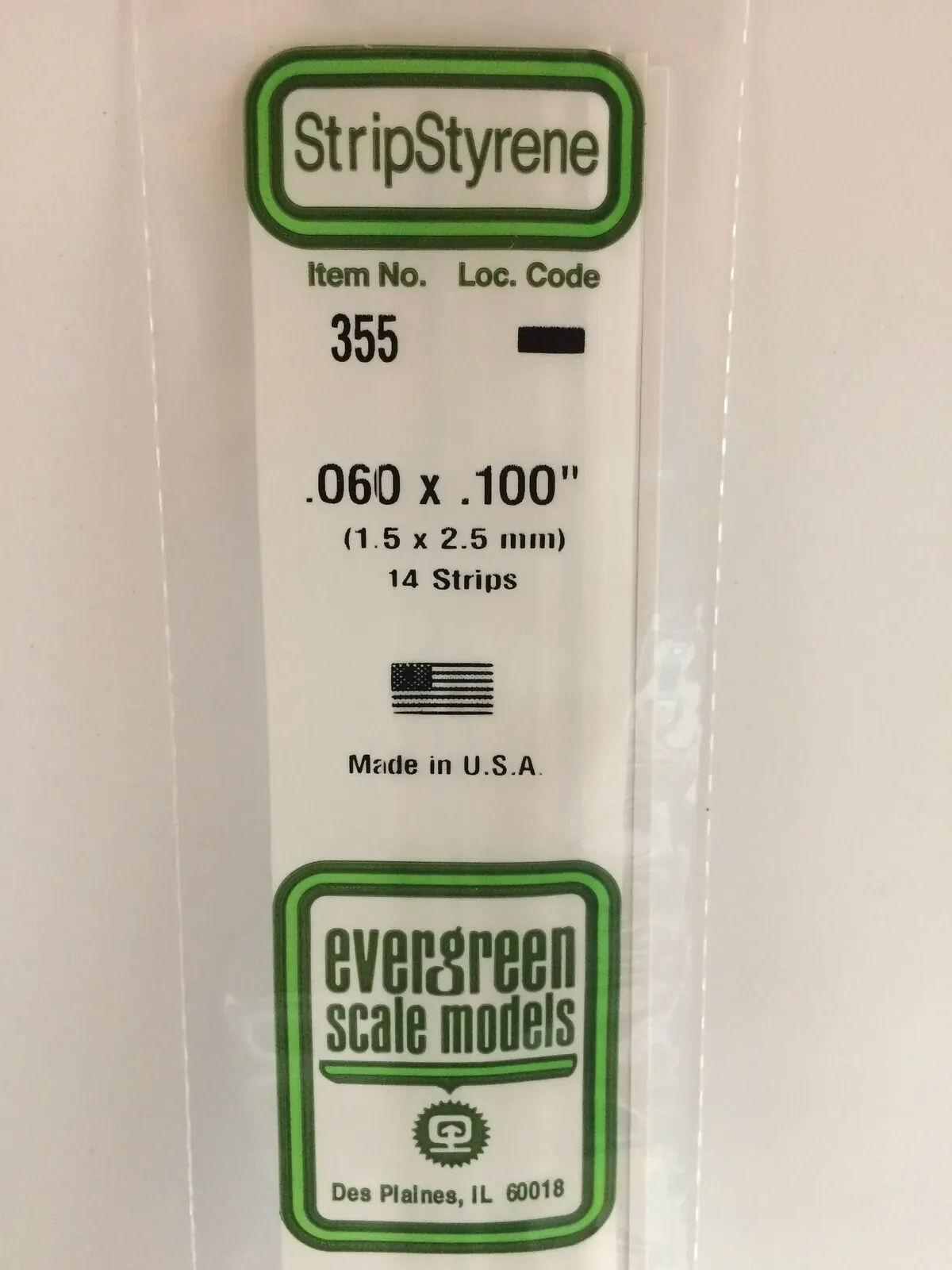 Evergreen White Polystyrene Strip 0.060 x 0.100 x 24" / 1.5mm x 2.5mm x 61cm (14)