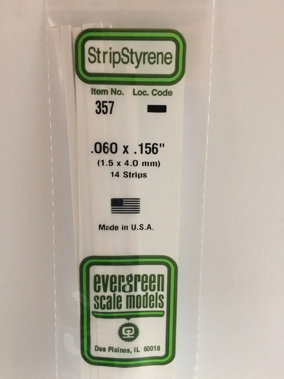 Evergreen White Polystyrene Strip 0.060 x 0.156 x 24" / 1.5mm x 4mm x 61cm (14)
