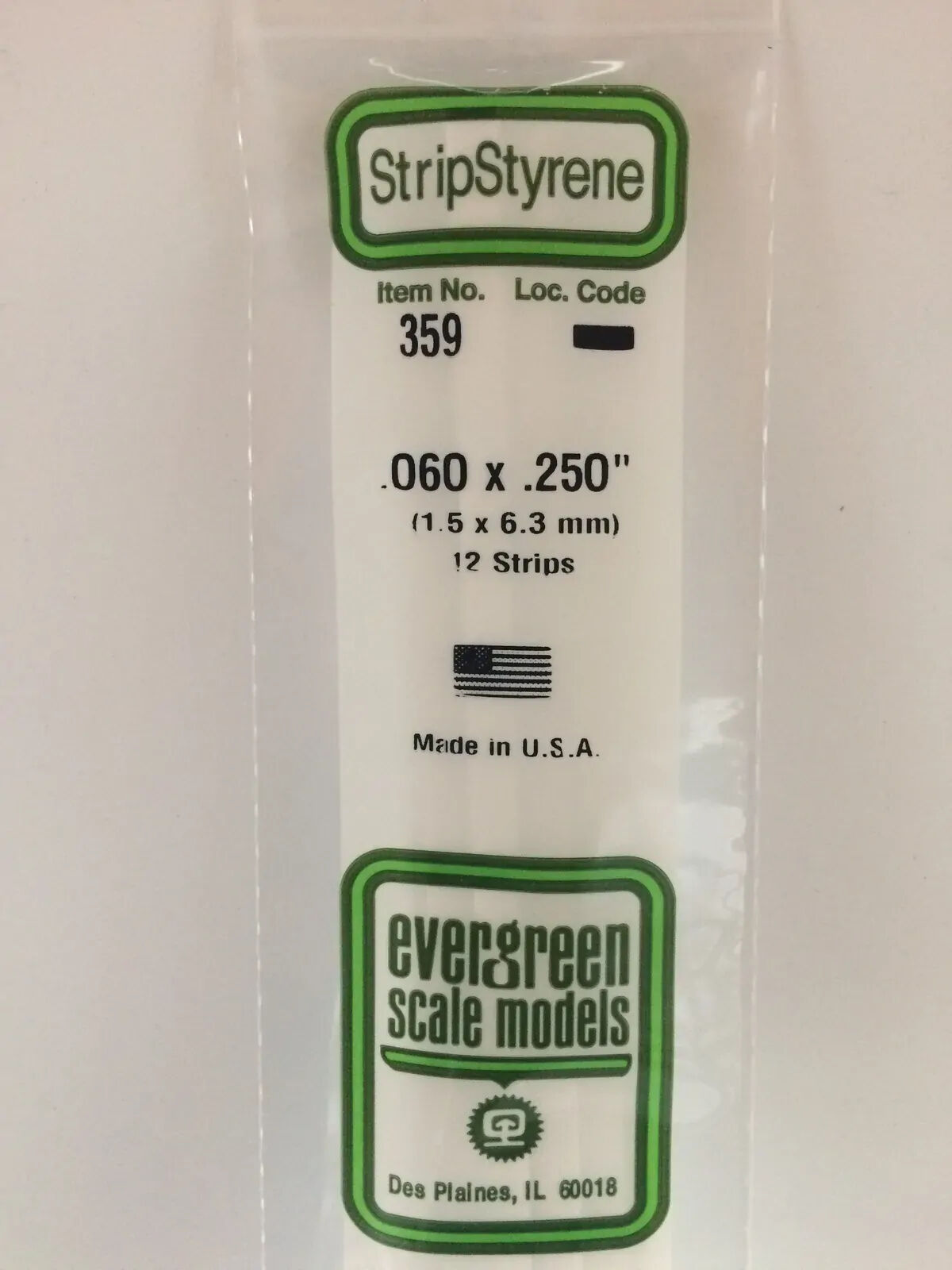 Evergreen White Polystyrene Strip 0.060 x 0.250 x 24" / 1.5mm x 6.4mm x 61cm (12)