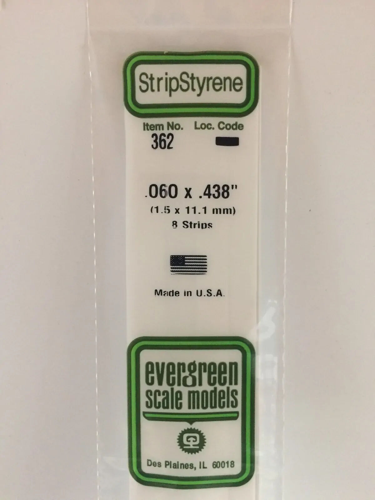 Evergreen White Polystyrene Strip 0.060 x 0.438 x 24" / 1.5mm x 11.1mm x 61cm (8)