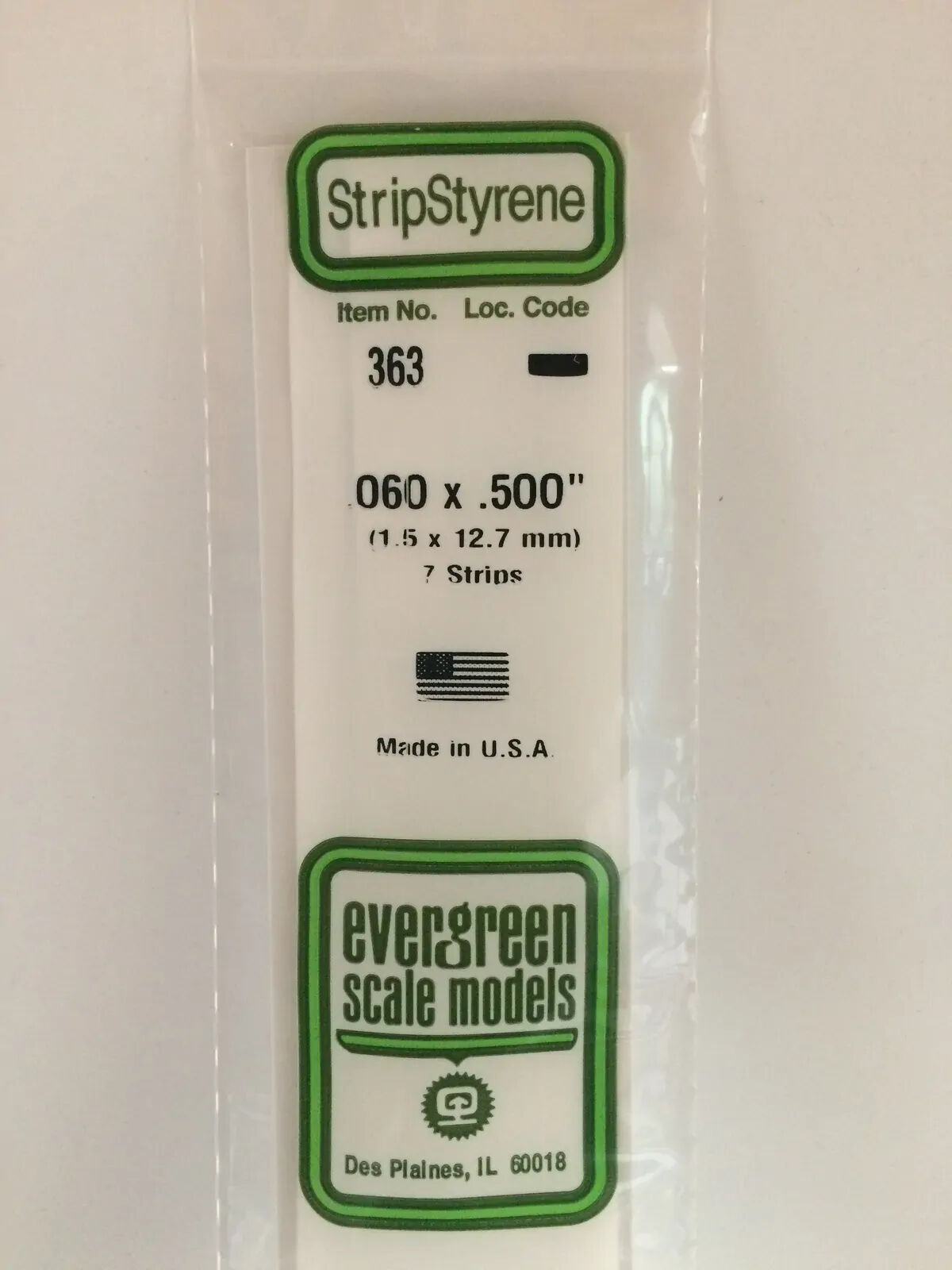 Evergreen White Polystyrene Strip 0.060 x 0.500 x 24" / 1.5mm x 12.7mm x 61cm (7)