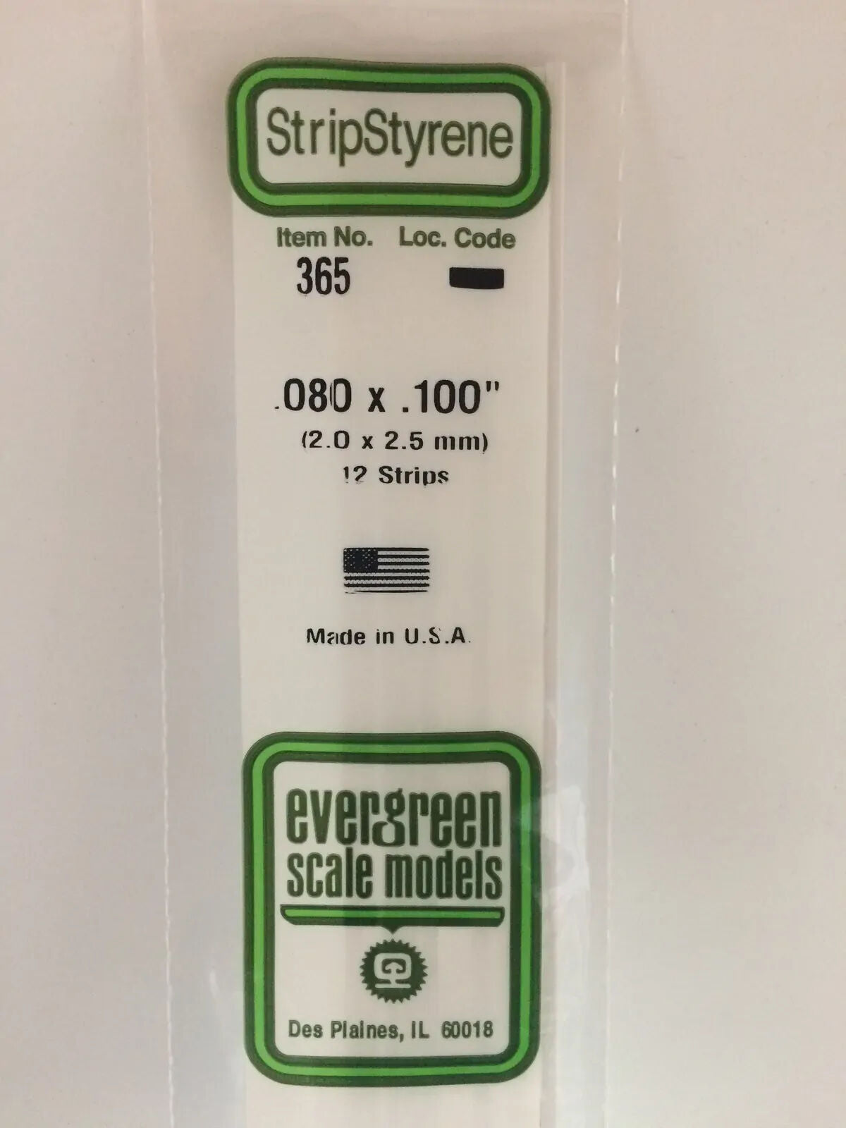 Evergreen White Polystyrene Strip 0.080 x 0.100 x 24" / 2mm x 2.5mm x 61cm (12)
