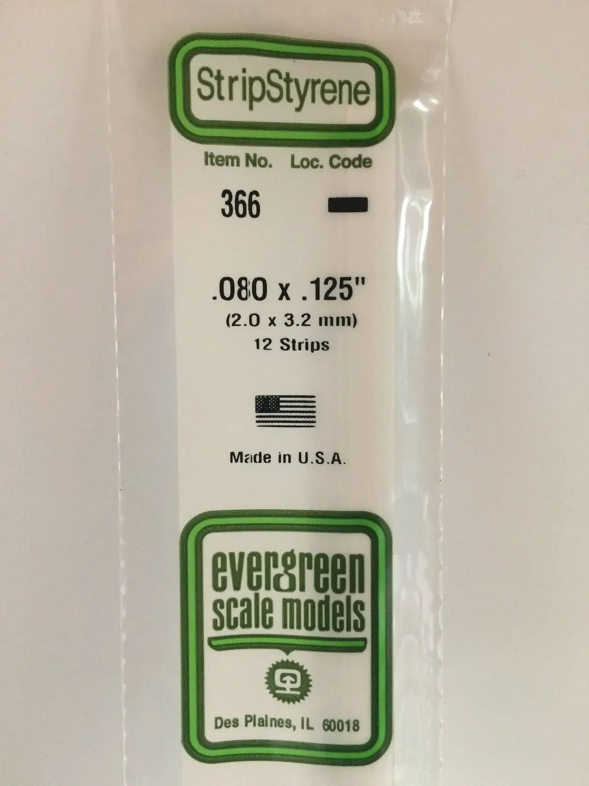 Evergreen White Polystyrene Strip 0.080 x 0.125 x 24" / 2mm x 3.2mm x 61cm (12)