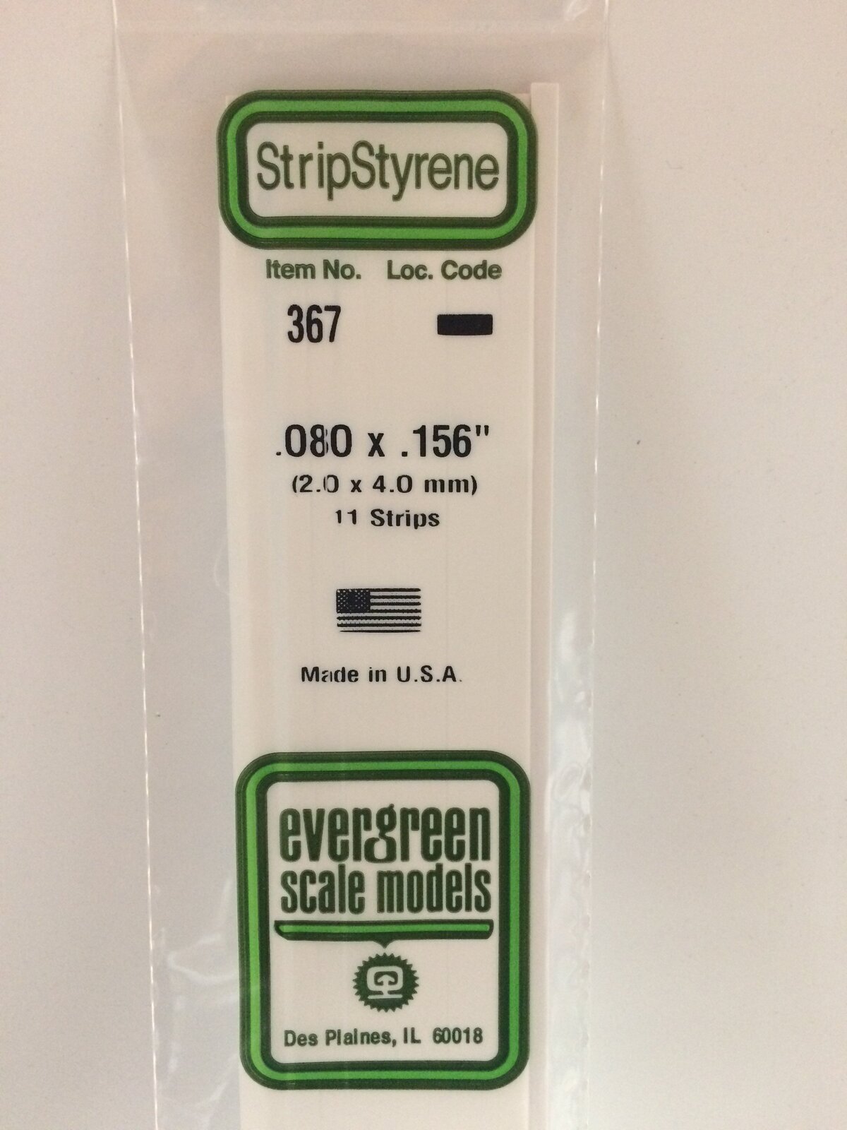 Evergreen White Polystyrene Strip 0.080 x 0.156 x 24" / 2mm x 4mm x 61cm (11)
