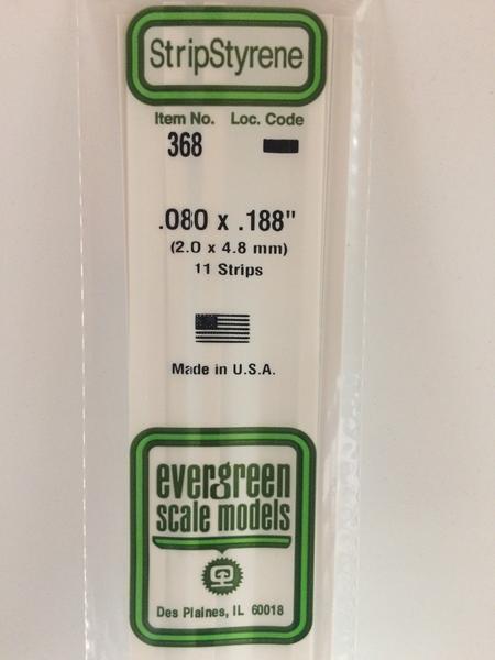Evergreen White Polystyrene Strip 0.080 x 0.188 x 24" / 2mm x 4.8mm x 61cm (11)