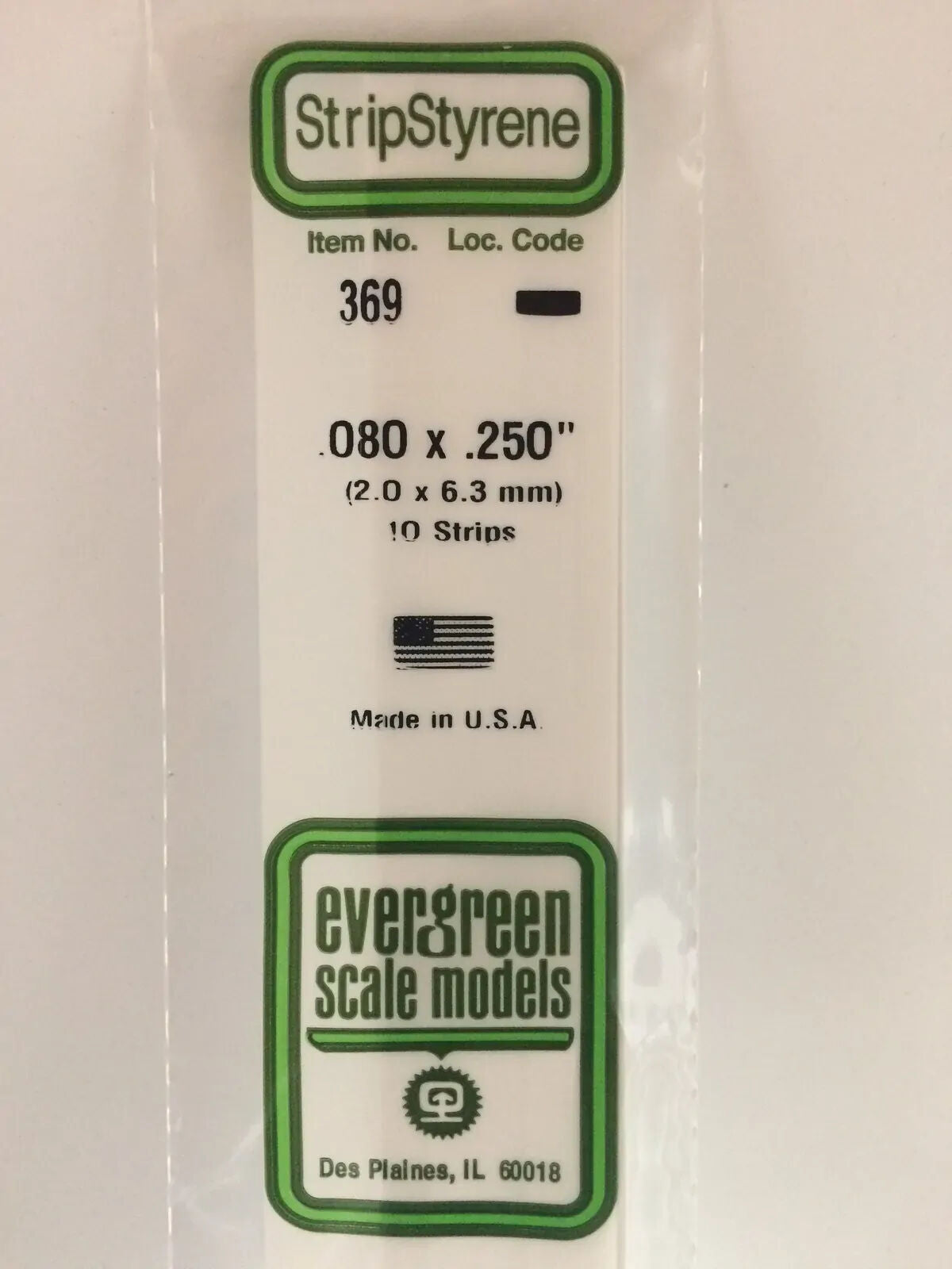 Evergreen White Polystyrene Strip 0.080 x 0.250 x 24" / 2mm x 6.4mm x 61cm (10)