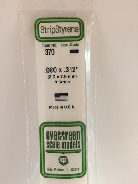 Evergreen White Polystyrene Strip 0.080 x 0.312 x 24" / 2mm x 7.9mm x 61cm (9)