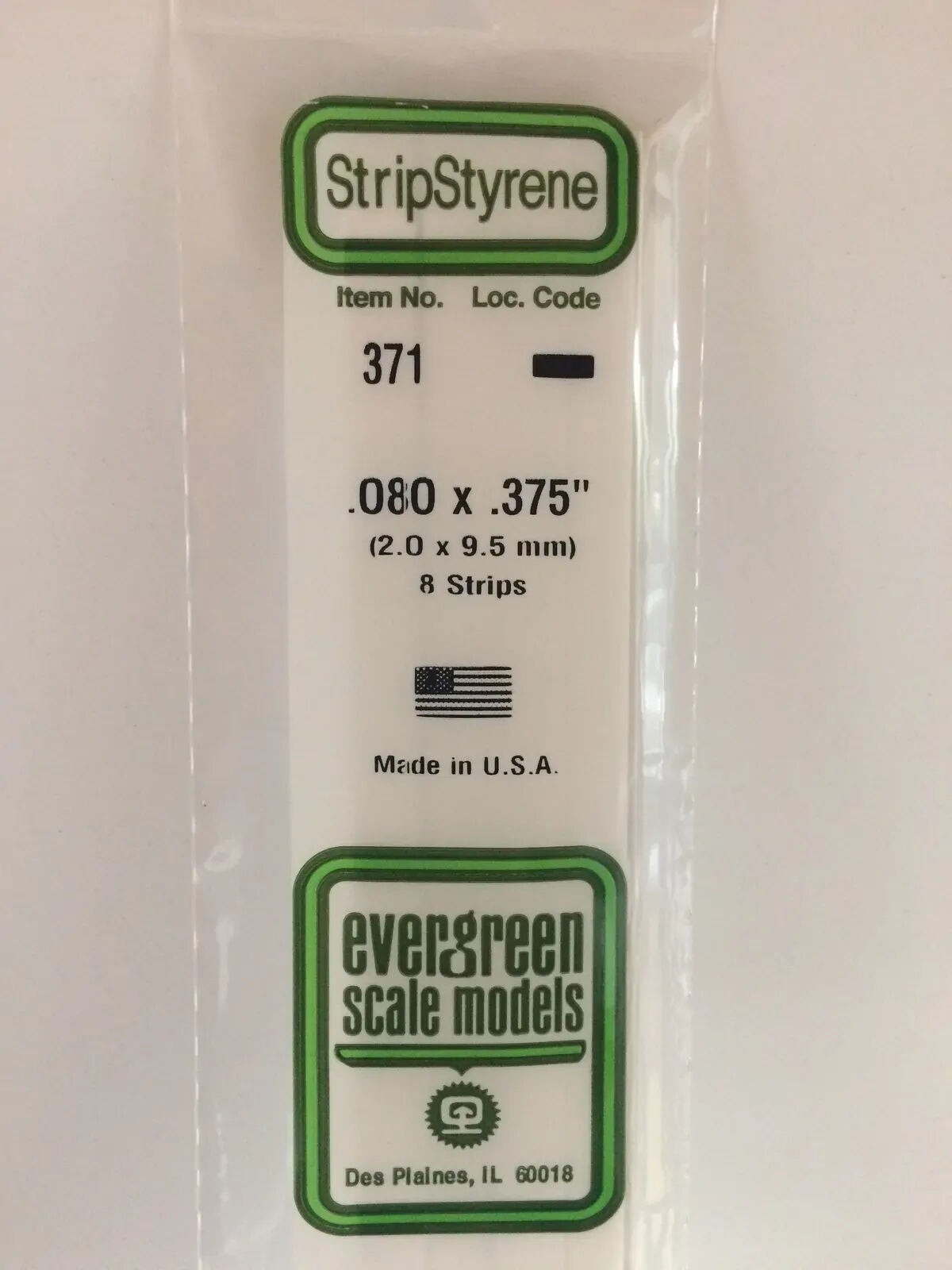Evergreen White Polystyrene Strip 0.080 x 0.375 x 24" / 2mm x 9.5mm x 61cm (8)