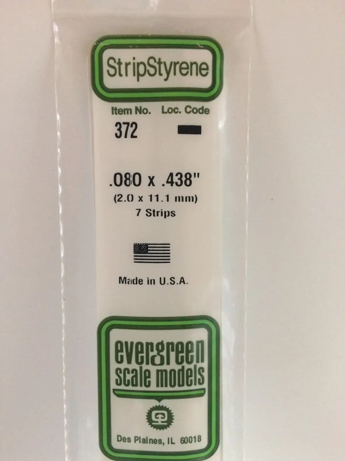 Evergreen White Polystyrene Strip 0.080 x 0.438 x 24" / 2mm x 11.1mm x 61cm (7)